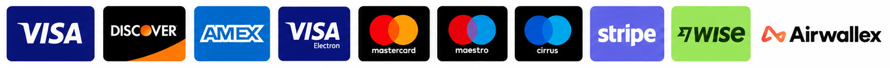 Payment methods - Visa, Mastercard, PayPal, and more